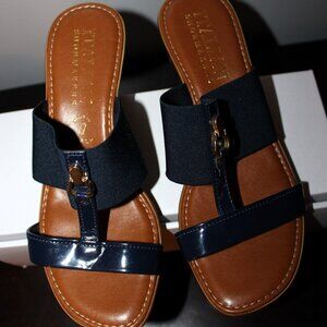 Italian Shoe Makers sandals, size 7 1/2m, navy blue, 2 1/2" heel